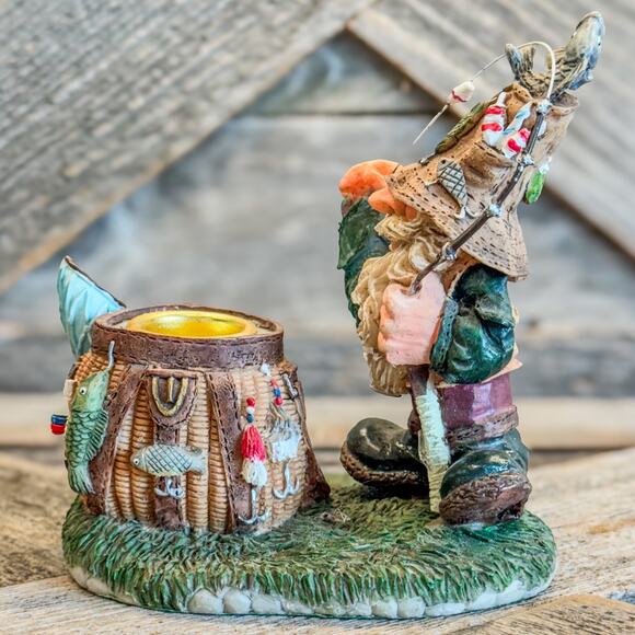 Vintage Hillbilly Gnome Gone Fishing, Resin Candlestick Holder, 4.5”H x 4.25”W - Picture 5 of 9
